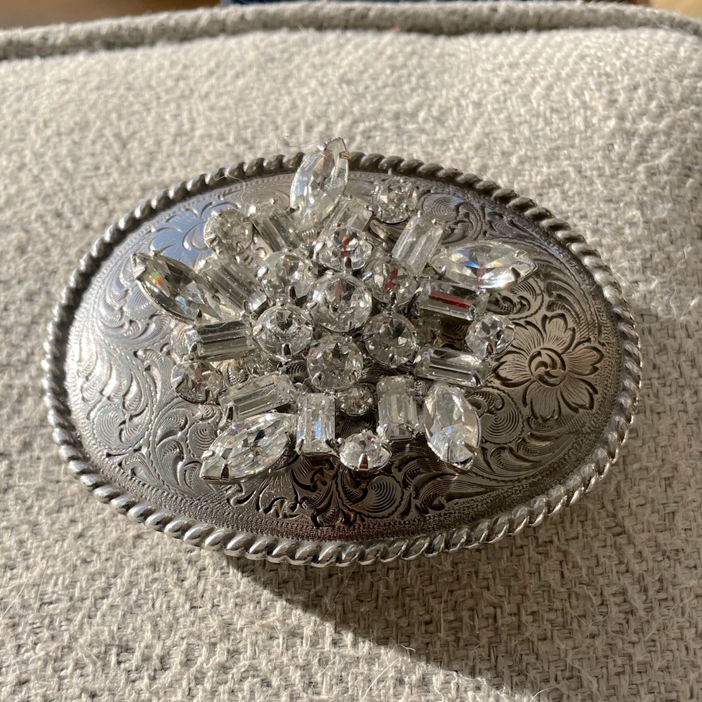 Vintage belt buckle, with rhinestones added